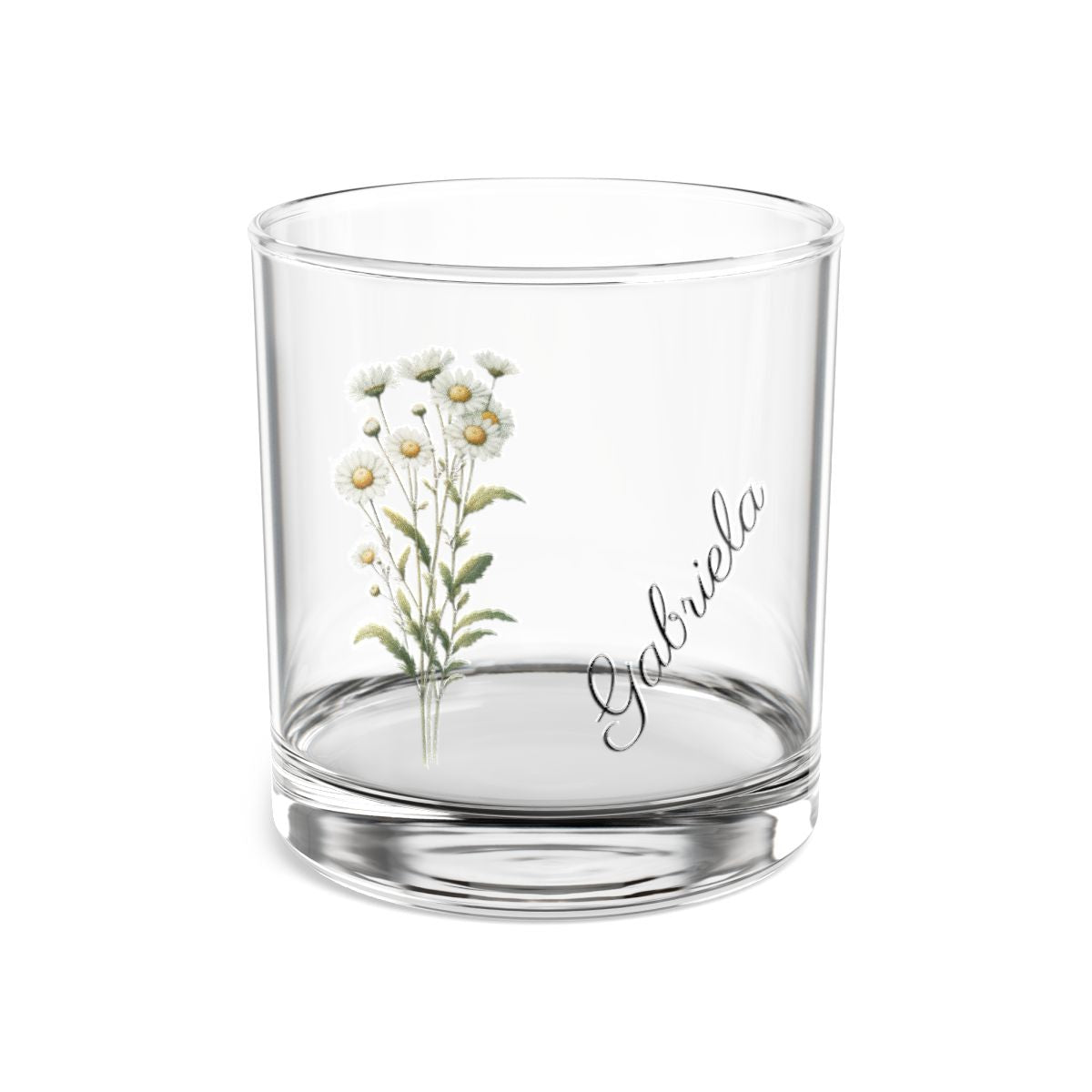 Daisy April Personalised Floral Birthday Month Bouquet Wine Glass, Stemless Wine Glass, Whiskey Glass, Rocks Glass