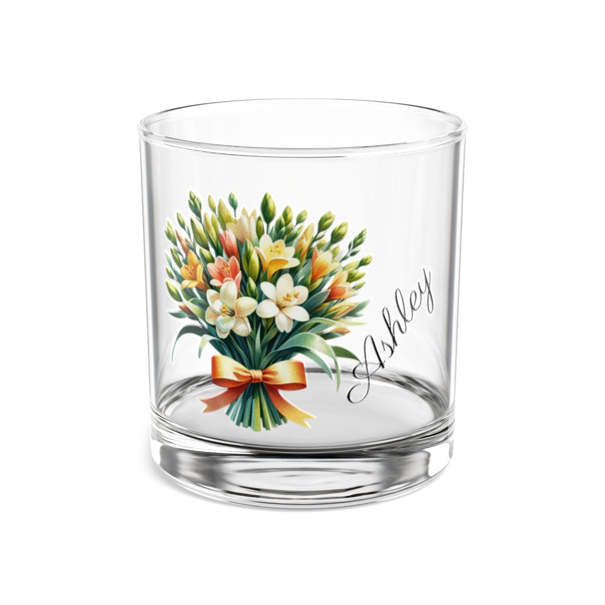 Personalised Floral Bouquet Wine Glass, Stemless Wine Glass, Whiskey Glass, Rocks Glass