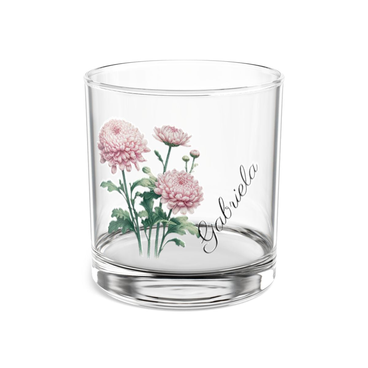 Chrysanthemum November Personalised Floral Birthday Month Bouquet Wine Glass, Stemless Wine Glass, Whiskey Glass, Rocks Glass