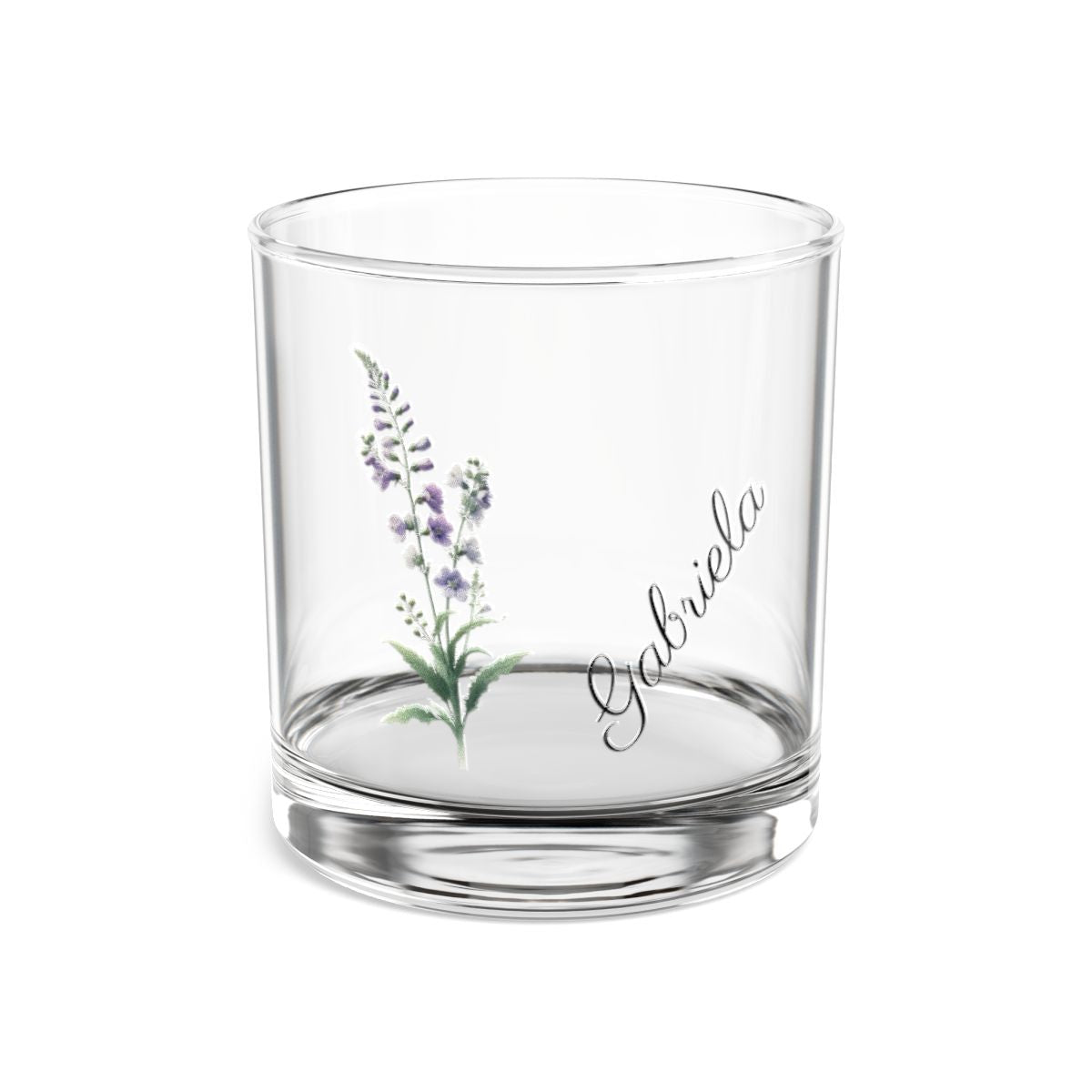 Larkspur July Personalised Floral Birthday Month Bouquet Wine Glass, Stemless Wine Glass, Whiskey Glass, Rocks Glass