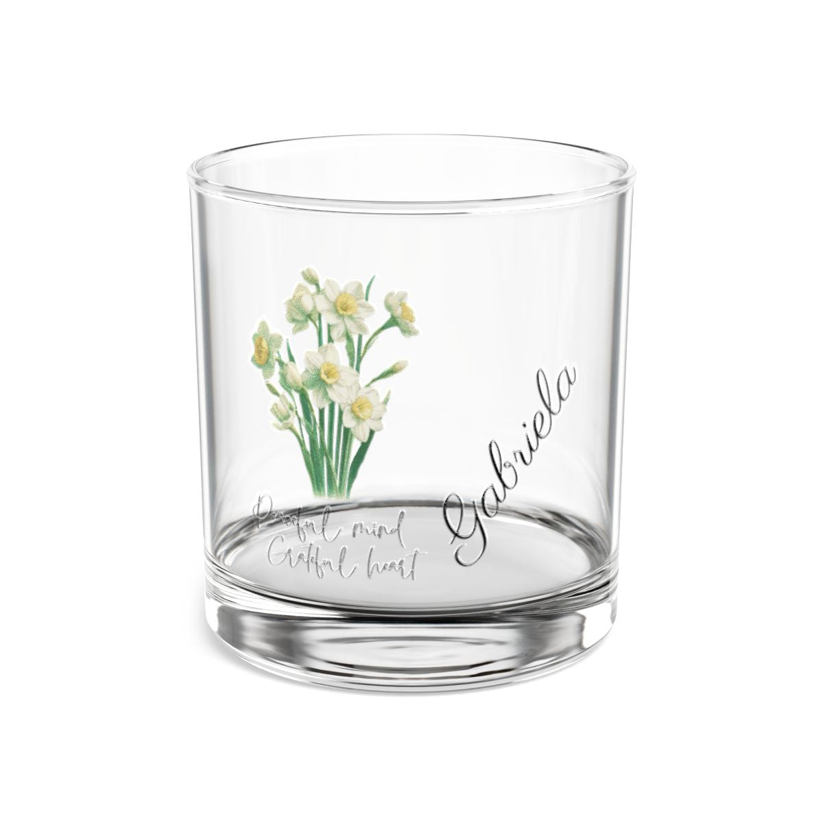 Narcissus-December Quote Personalised Floral Birthday Month Bouquet Wine Glass, Stemless Wine Glass, Whiskey Glass, Rocks Glass