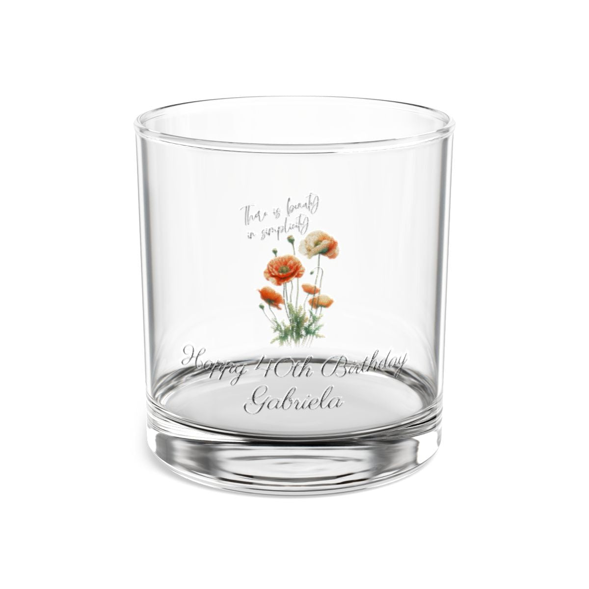 Poppy-August Quote Personalised Floral Birthday Month Bouquet Wine Glass, Stemless Wine Glass, Whiskey Glass, Rocks Glass