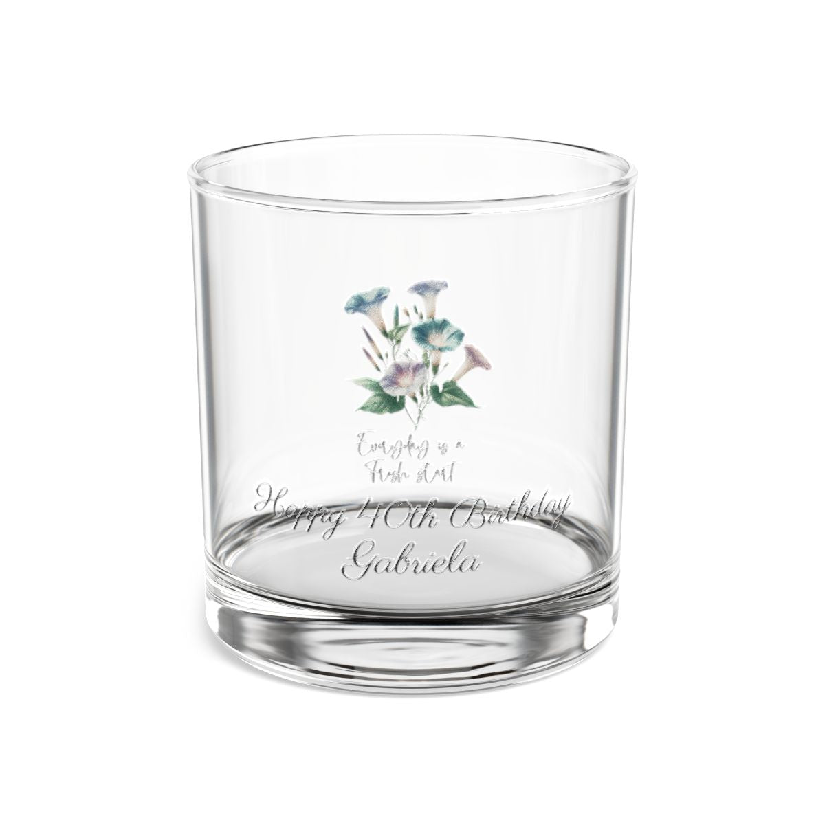 MorningGlory-September Quote Personalised Floral Birthday Month Bouquet Wine Glass, Stemless Wine Glass, Whiskey Glass, Rocks Glass