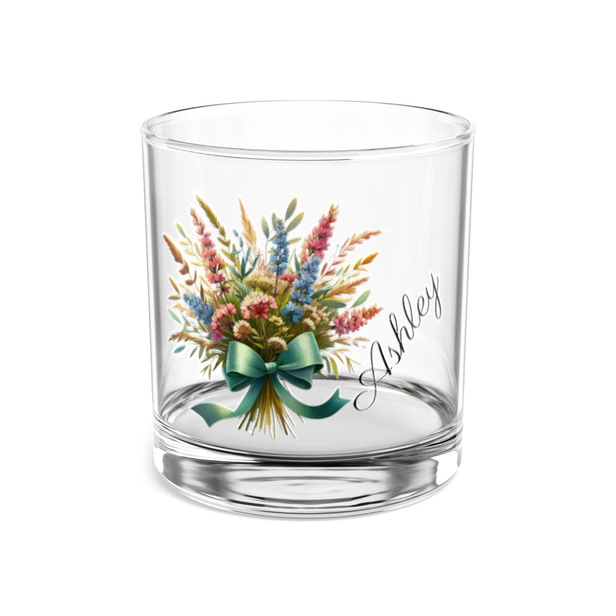 Personalised Floral Bouquet Wine Glass, Stemless Wine Glass, Whiskey Glass, Rocks Glass