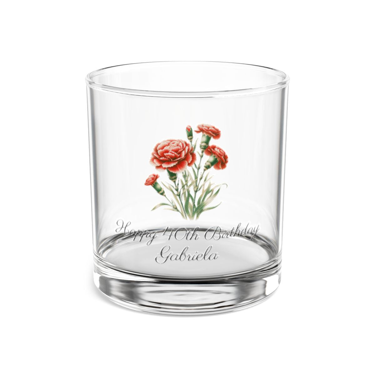 Carnation-January Personalised Floral Birthday Month Bouquet Wine Glass, Stemless Wine Glass, Whiskey Glass, Rocks Glass