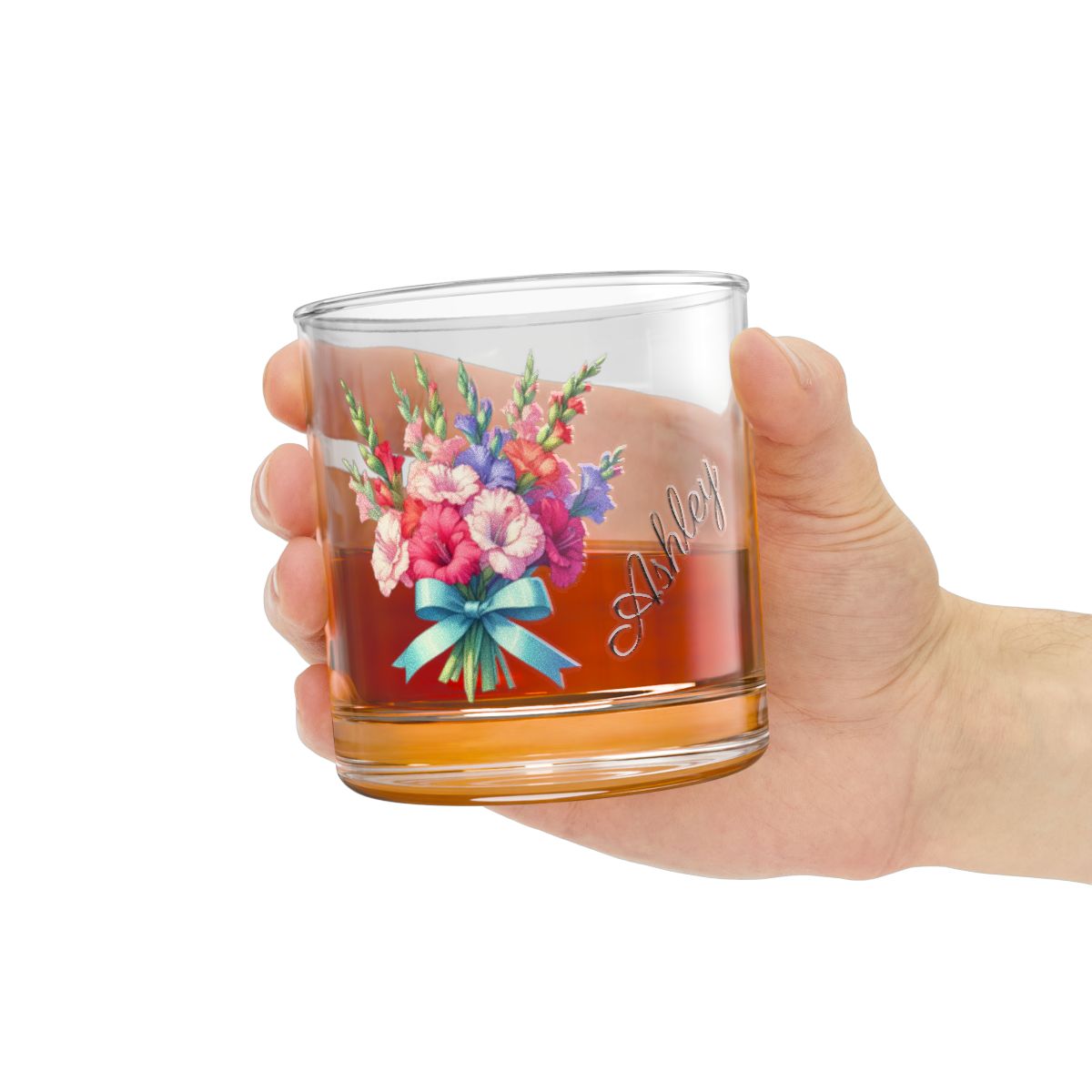 Personalised Floral Bouquet Wine Glass, Stemless Wine Glass, Whiskey Glass, Rocks Glass