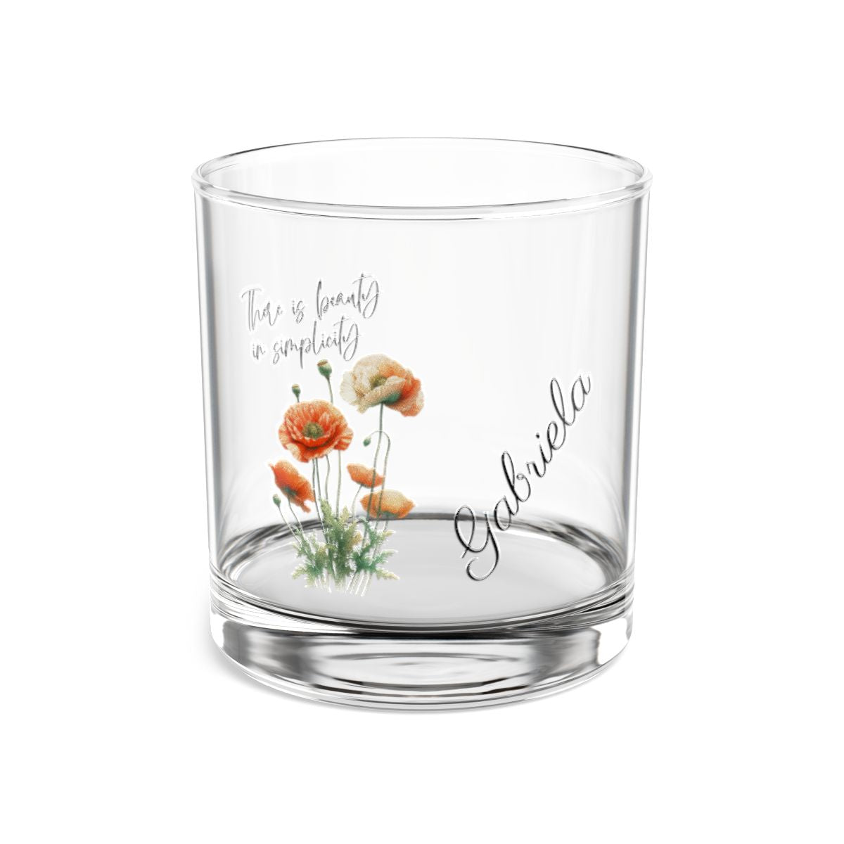 Poppy-August Quote Personalised Floral Birthday Month Bouquet Wine Glass, Stemless Wine Glass, Whiskey Glass, Rocks Glass