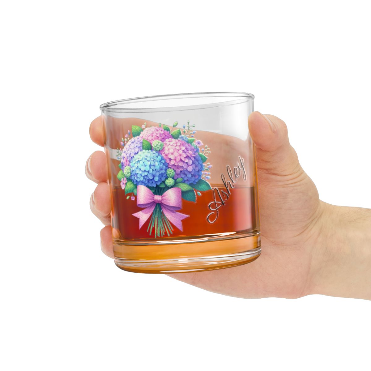 Personalised Floral Bouquet Wine Glass, Stemless Wine Glass, Whiskey Glass, Rocks Glass