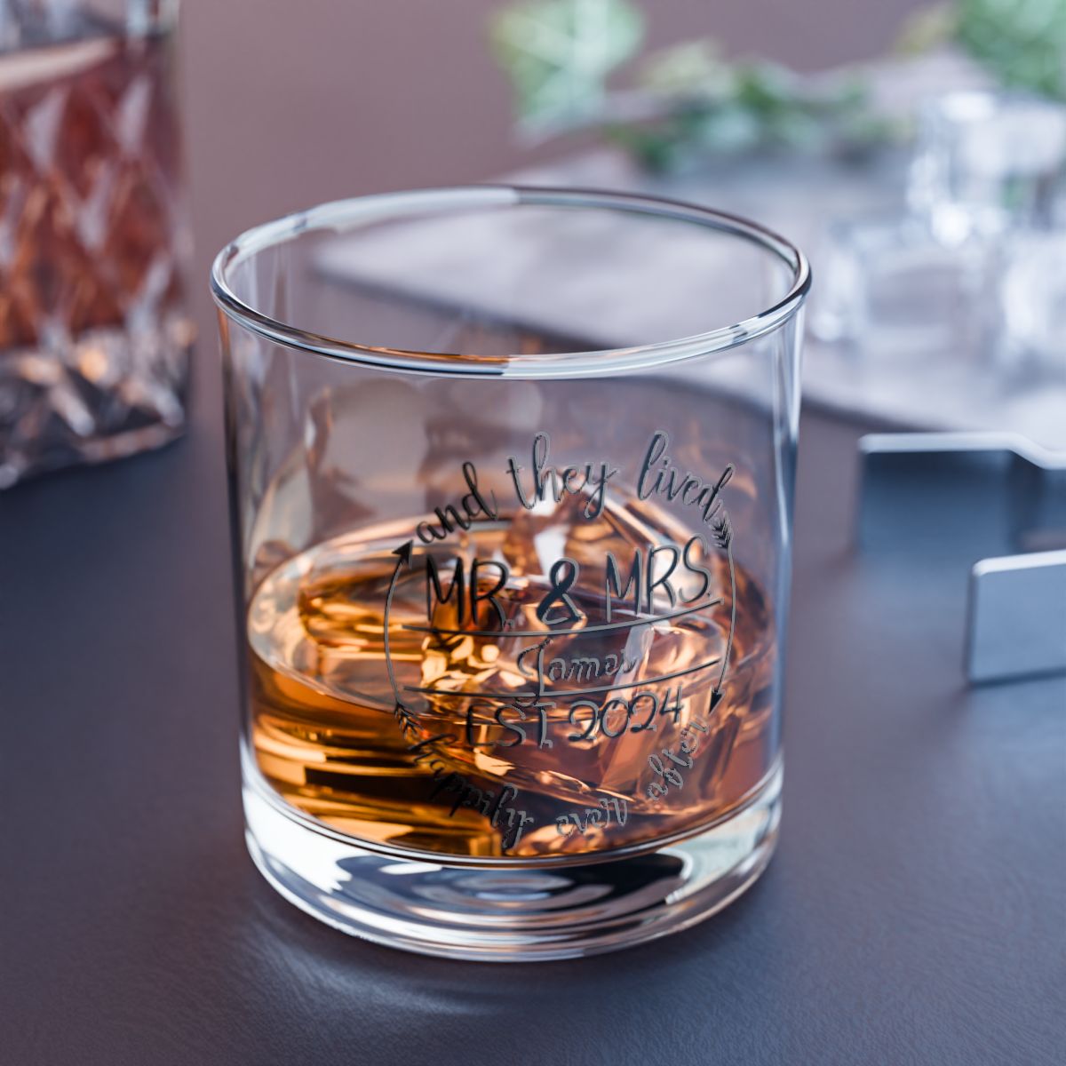 Mr And Mrs-15 Personalised Christmas Mr & Mrs Wine Glass 12oz, Whiskey Glass 6oz, Stemless Wine Glass 11.75oz, Rock Glass 10oz