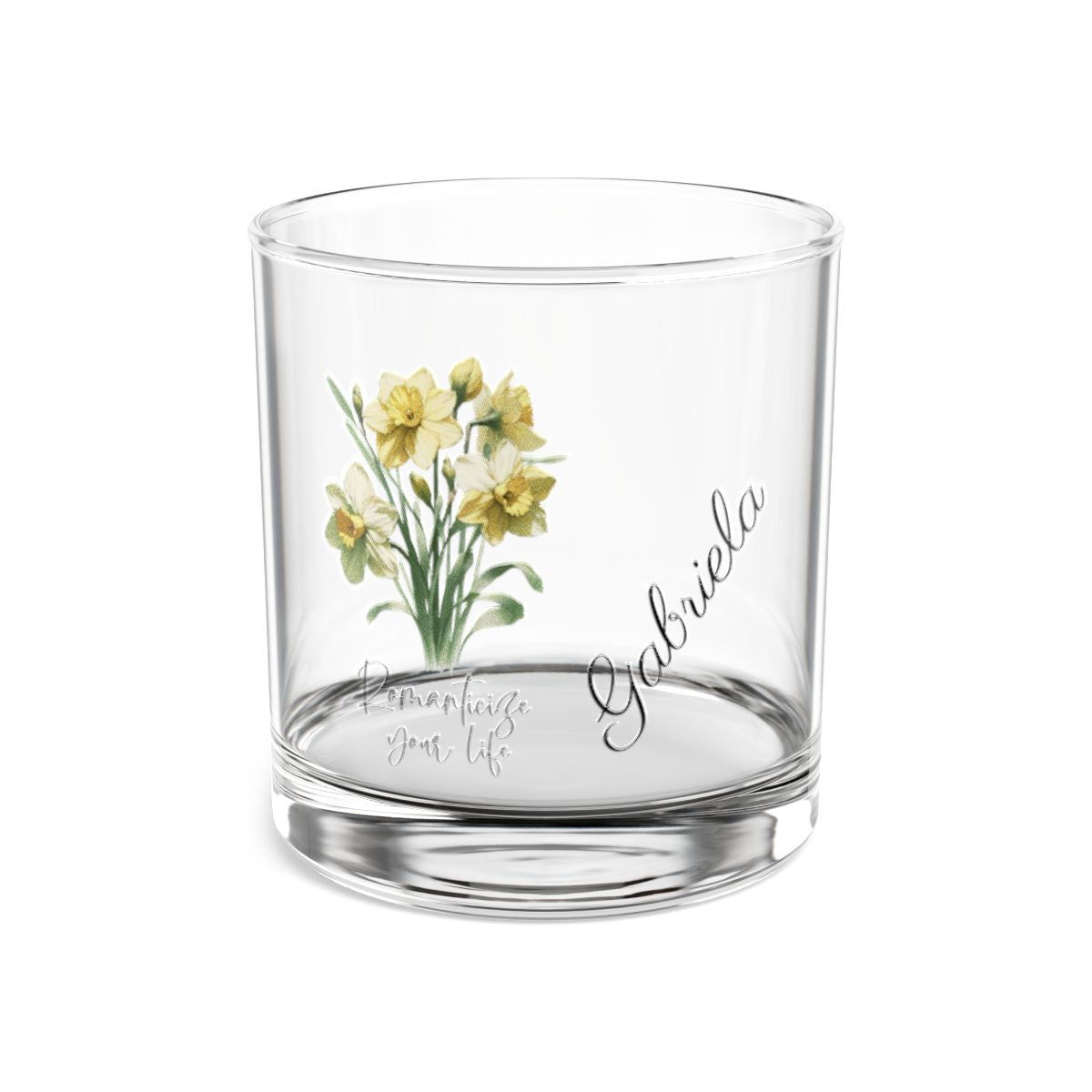 Daffodil-March Quote Personalised Floral Birthday Month Bouquet Wine Glass, Stemless Wine Glass, Whiskey Glass, Rocks Glass