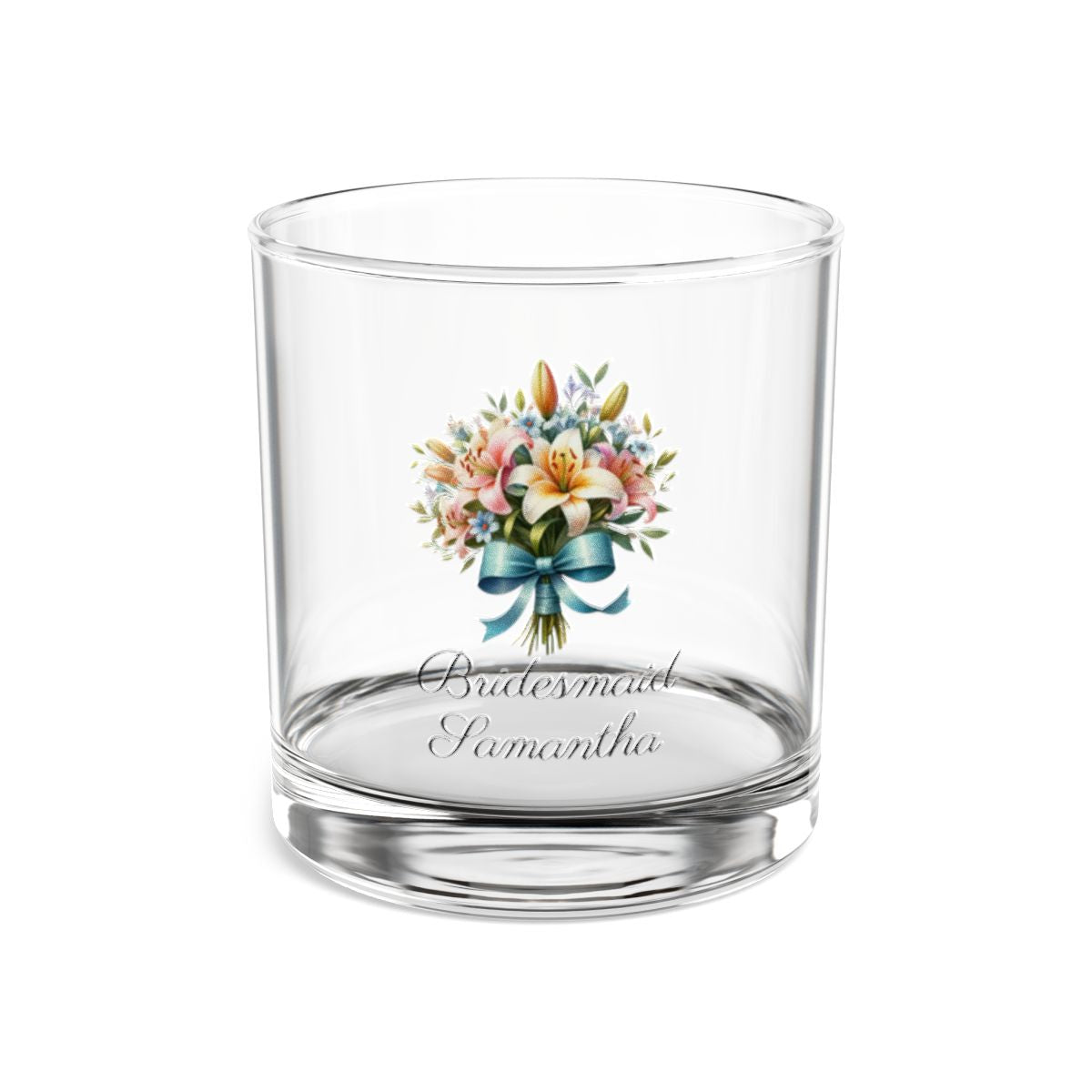 Personalised Floral Bouquet Wine Glass, Stemless Wine Glass, Whiskey Glass, Rocks Glass