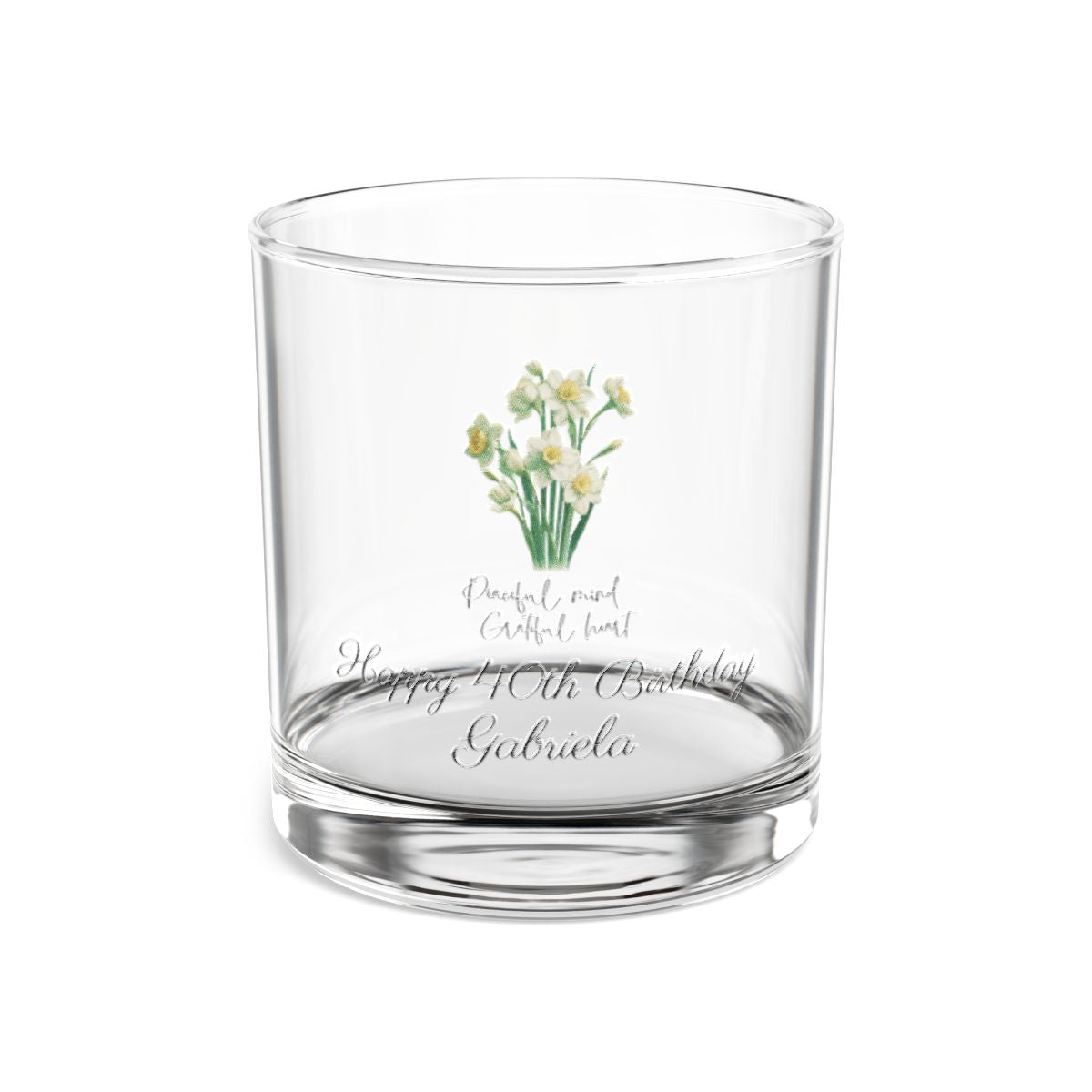 Narcissus-December Quote Personalised Floral Birthday Month Bouquet Wine Glass, Stemless Wine Glass, Whiskey Glass, Rocks Glass