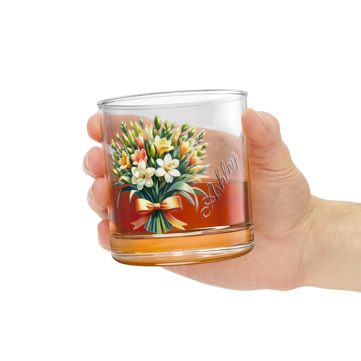 Personalised Floral Bouquet Wine Glass, Stemless Wine Glass, Whiskey Glass, Rocks Glass