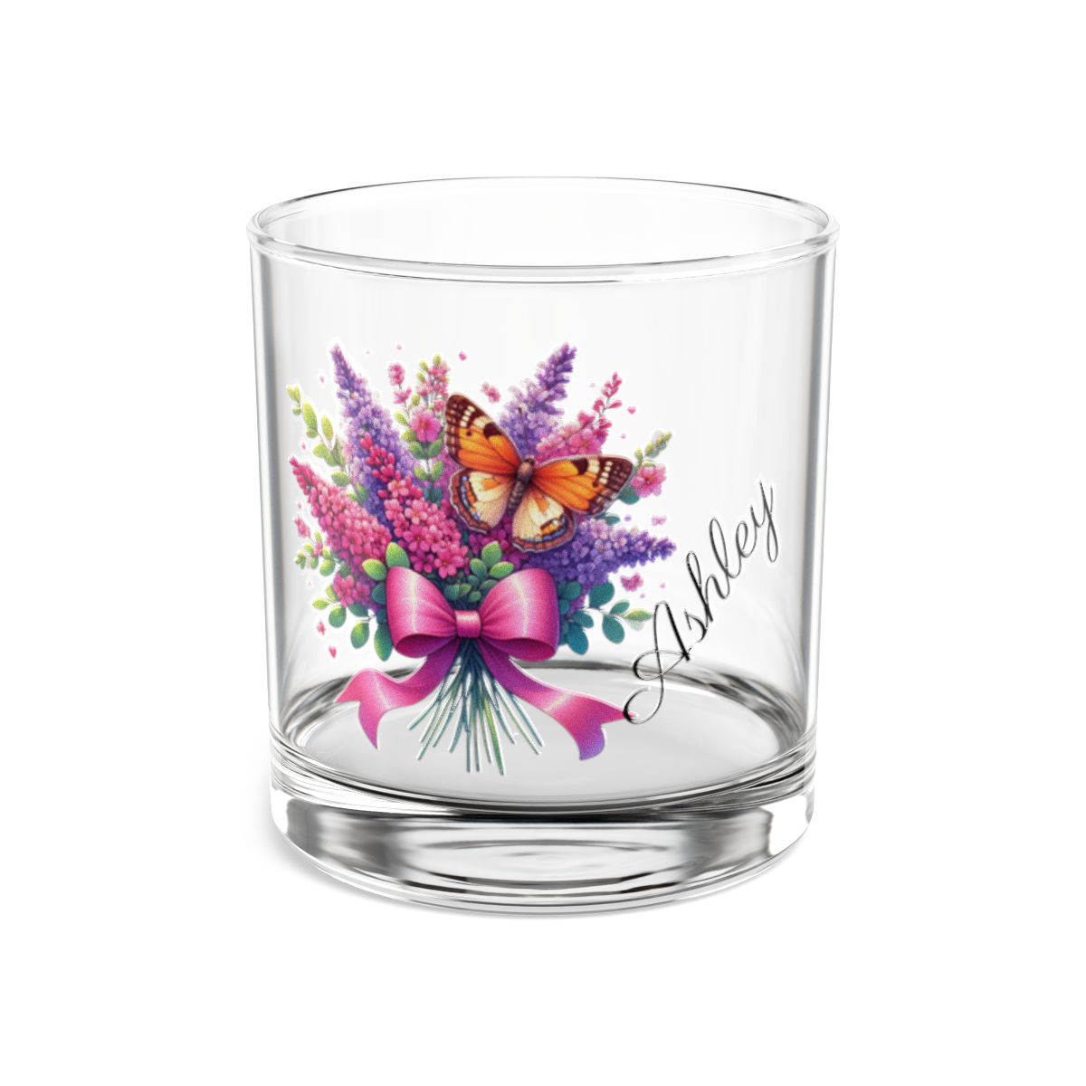 Personalised Floral Bouquet Wine Glass, Stemless Wine Glass, Whiskey Glass, Rocks Glass