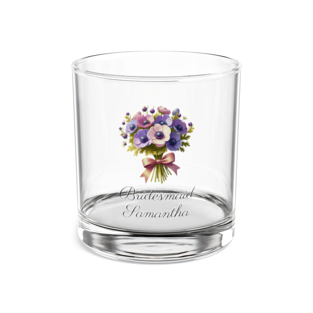 Personalised Floral Bouquet Wine Glass, Stemless Wine Glass, Whiskey Glass, Rocks Glass