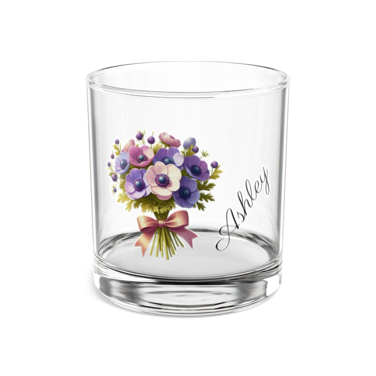 Personalised Floral Bouquet Wine Glass, Stemless Wine Glass, Whiskey Glass, Rocks Glass