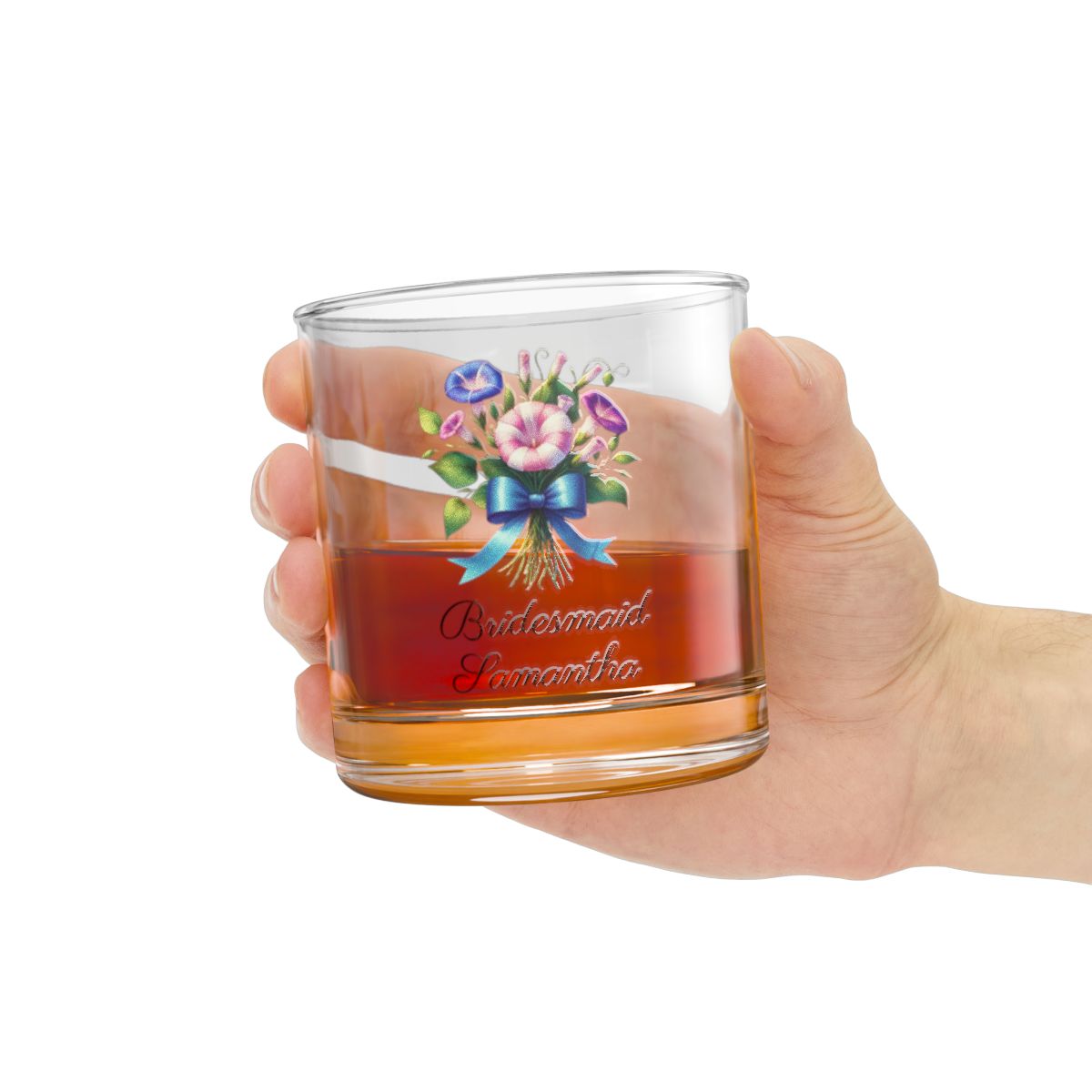 Personalised Floral Bouquet Wine Glass, Stemless Wine Glass, Whiskey Glass, Rocks Glass