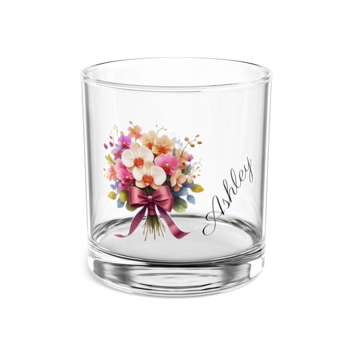 Personalised Floral Bouquet Wine Glass, Stemless Wine Glass, Whiskey Glass, Rocks Glass