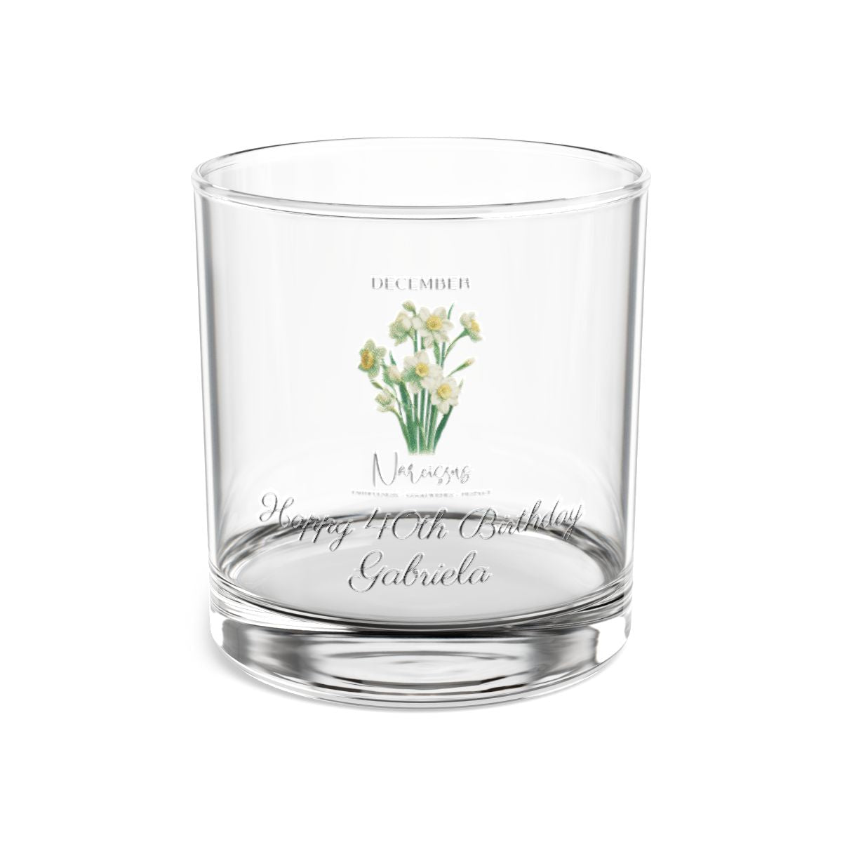 Narcissus-December Personalised Floral Birthday Month Bouquet Wine Glass, Stemless Wine Glass, Whiskey Glass, Rocks Glass