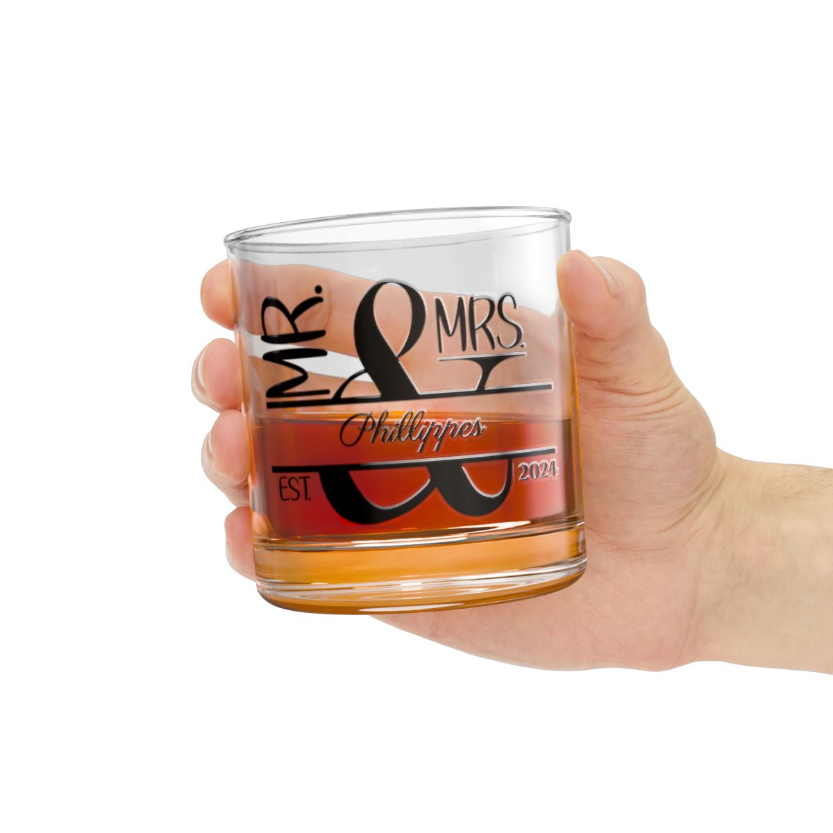 Mr And Mrs-18 Personalised Christmas Mr & Mrs Wine Glass 12oz, Whiskey Glass 6oz, Stemless Wine Glass 11.75oz, Rock Glass 10oz