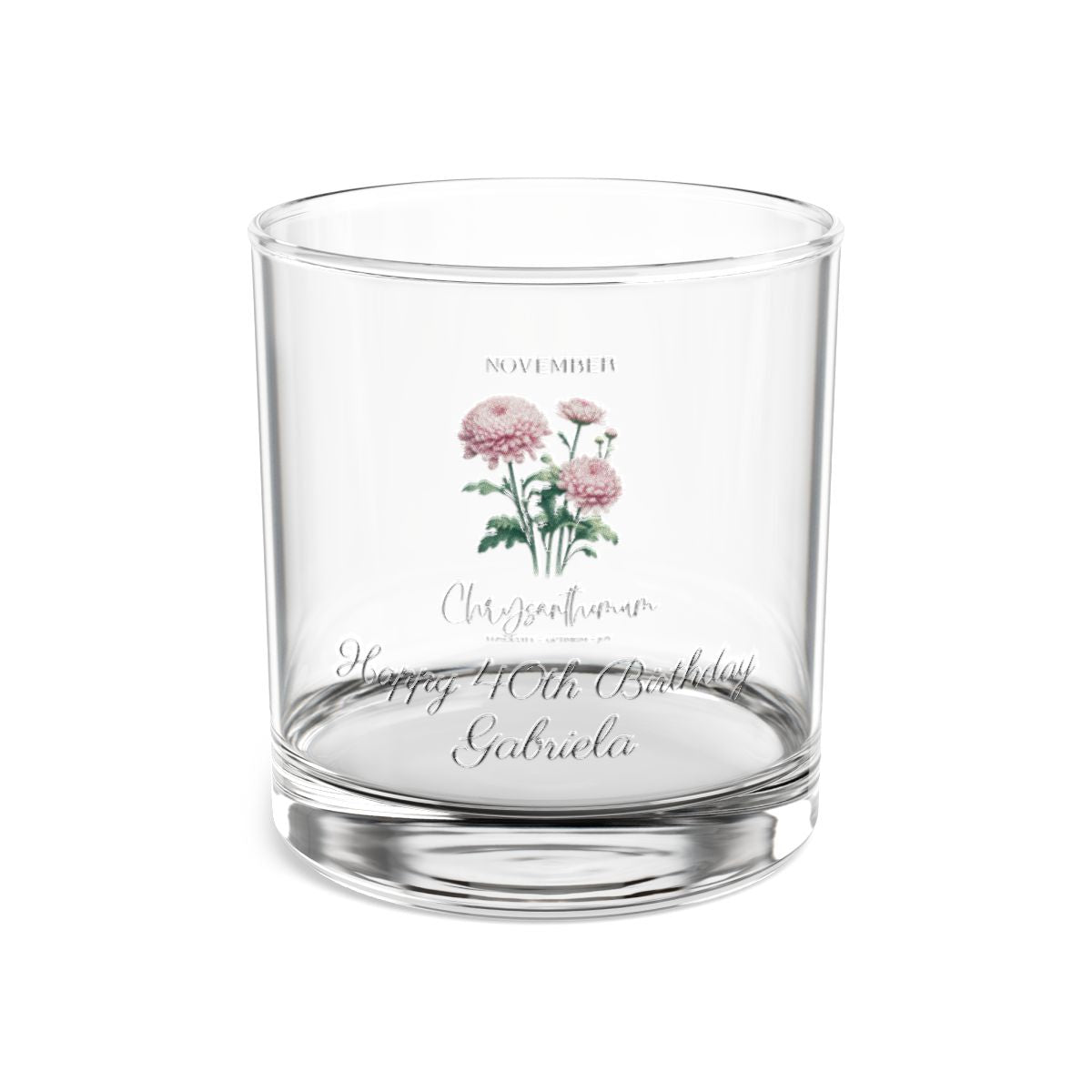 Chrysanthemum-November Personalised Floral Birthday Month Bouquet Wine Glass, Stemless Wine Glass, Whiskey Glass, Rocks Glass