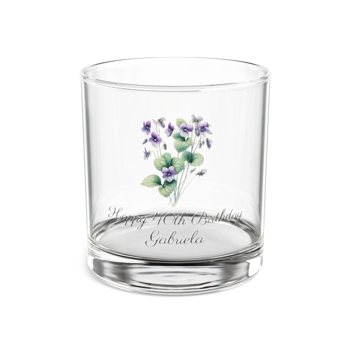 Violet February Personalised Floral Birthday Month Bouquet Wine Glass, Stemless Wine Glass, Whiskey Glass, Rocks Glass