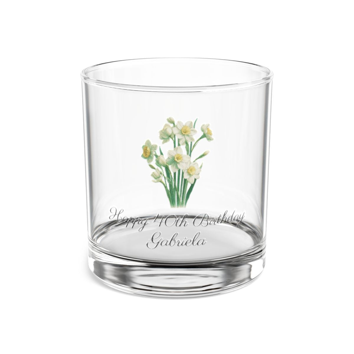 Narcissus December Personalised Floral Birthday Month Bouquet Wine Glass, Stemless Wine Glass, Whiskey Glass, Rocks Glass