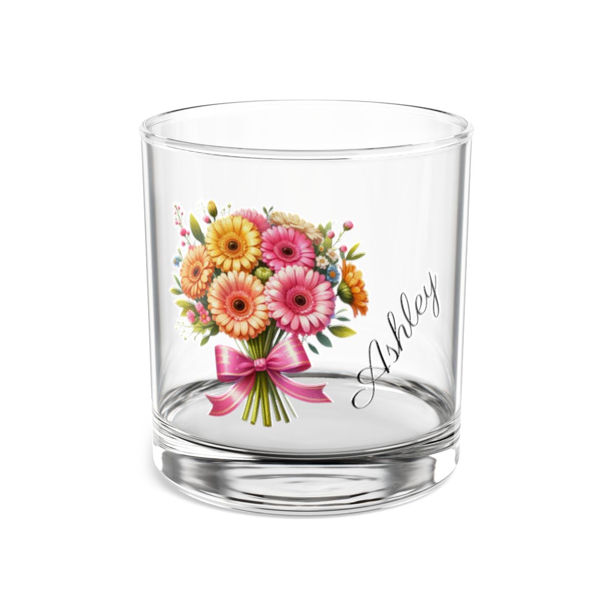 Personalised Floral Bouquet Wine Glass, Stemless Wine Glass, Whiskey Glass, Rocks Glass