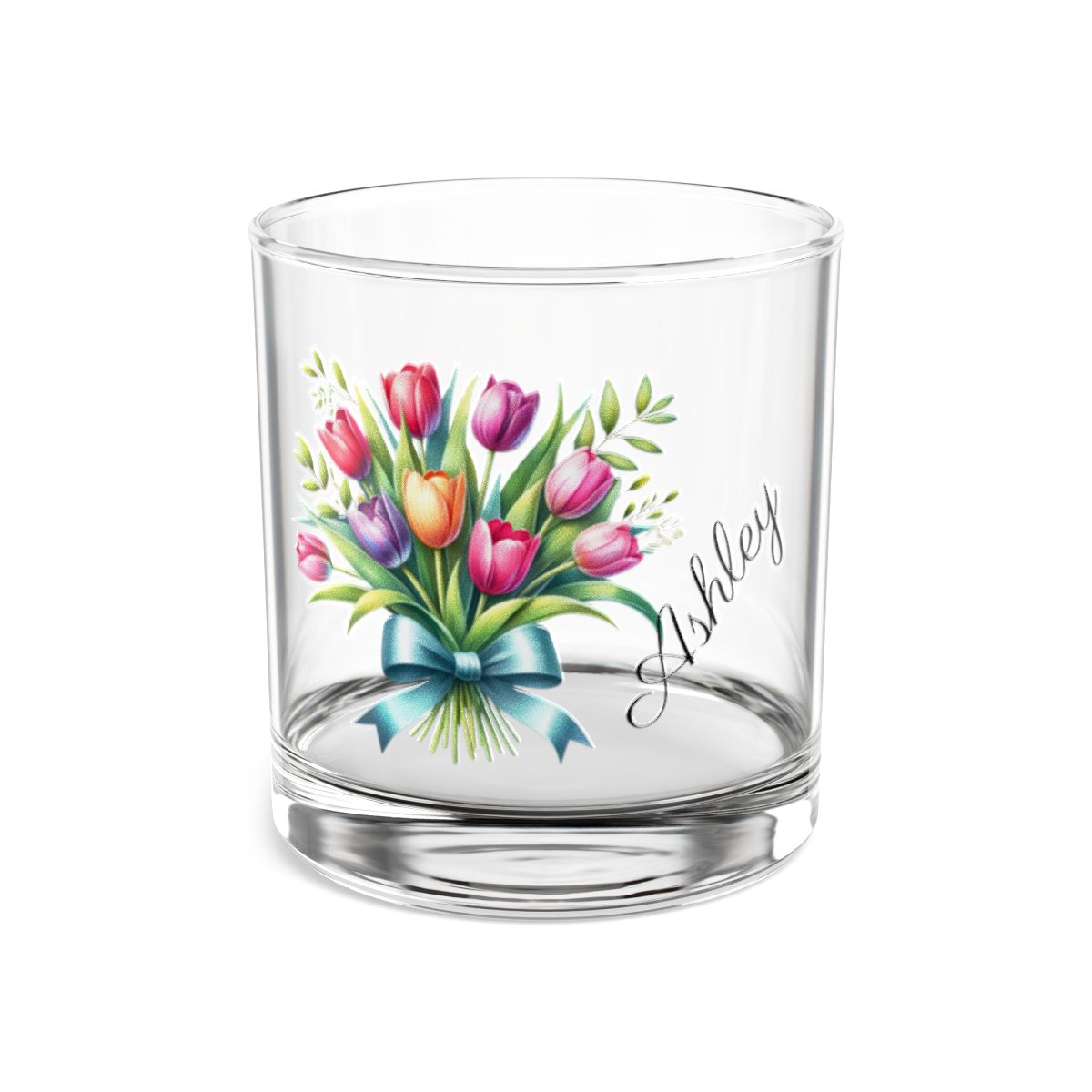 Personalised Floral Bouquet Wine Glass, Stemless Wine Glass, Whiskey Glass, Rocks Glass