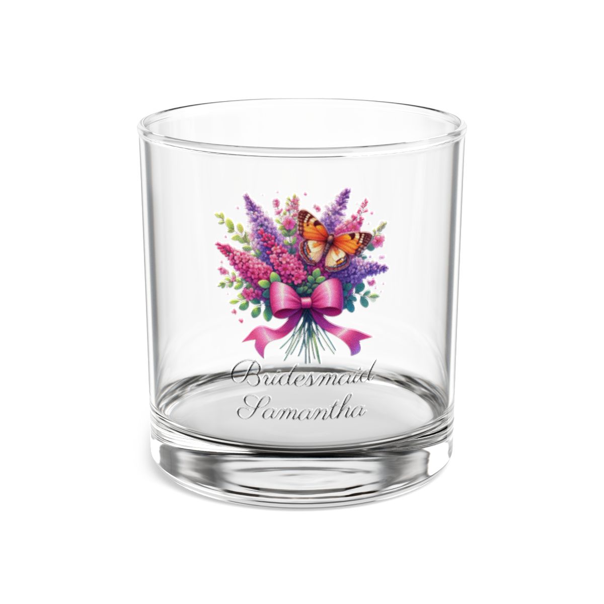 Personalised Floral Bouquet Wine Glass, Stemless Wine Glass, Whiskey Glass, Rocks Glass