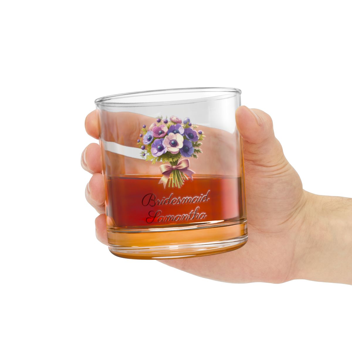 Personalised Floral Bouquet Wine Glass, Stemless Wine Glass, Whiskey Glass, Rocks Glass