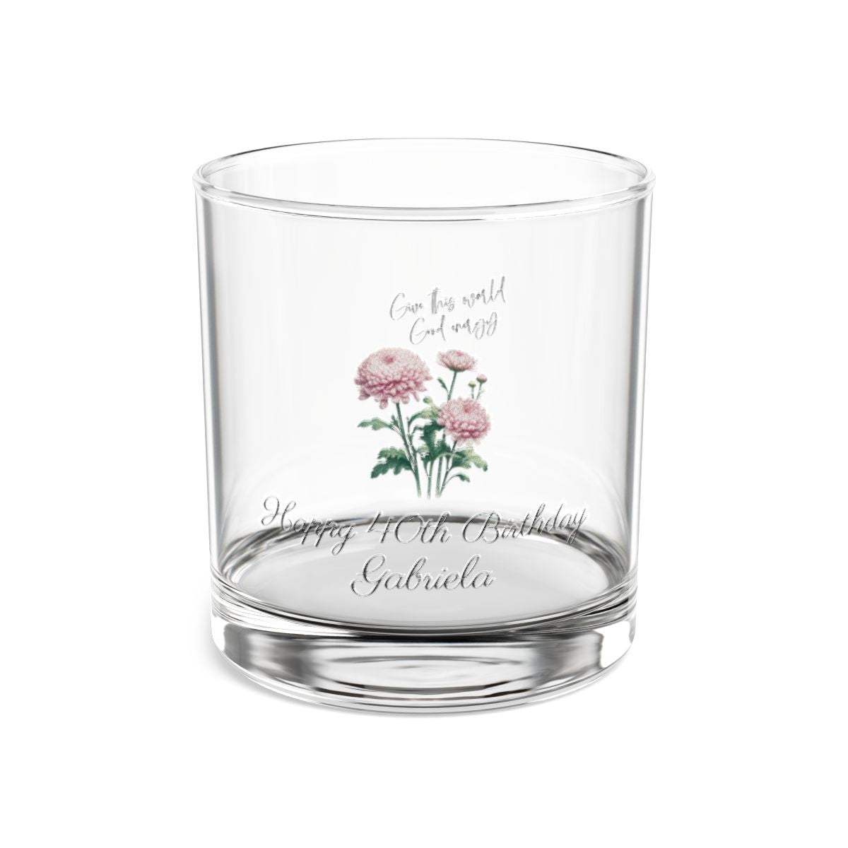 Chrysanthemum-November Quote Personalised Floral Birthday Month Bouquet Wine Glass, Stemless Wine Glass, Whiskey Glass, Rocks Glass