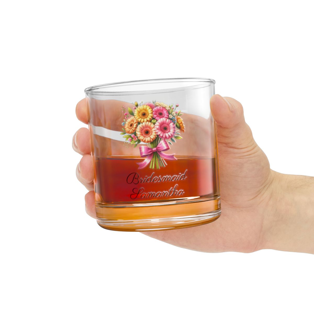 Personalised Floral Bouquet Wine Glass, Stemless Wine Glass, Whiskey Glass, Rocks Glass