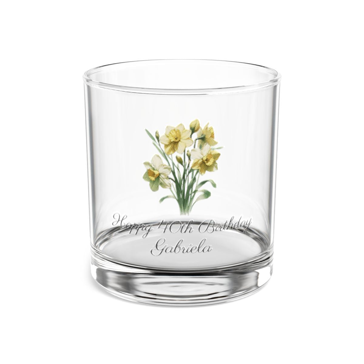 Daffodil March Personalised Floral Birthday Month Bouquet Wine Glass, Stemless Wine Glass, Whiskey Glass, Rocks Glass