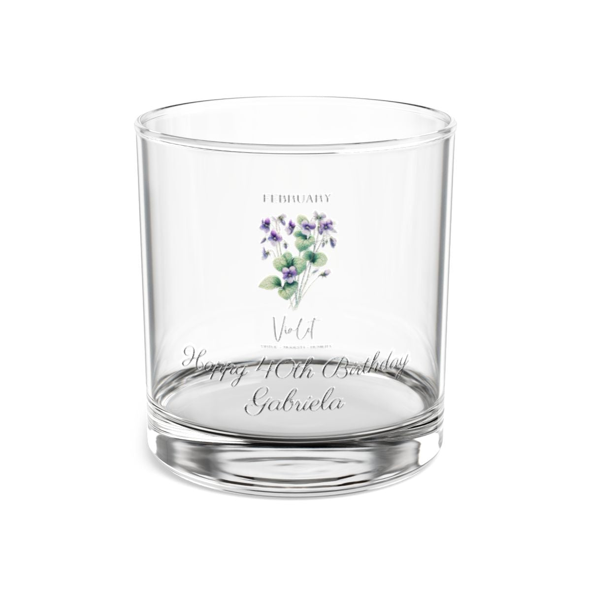 Violet-February Personalised Floral Birthday Month Bouquet Wine Glass, Stemless Wine Glass, Whiskey Glass, Rocks Glass