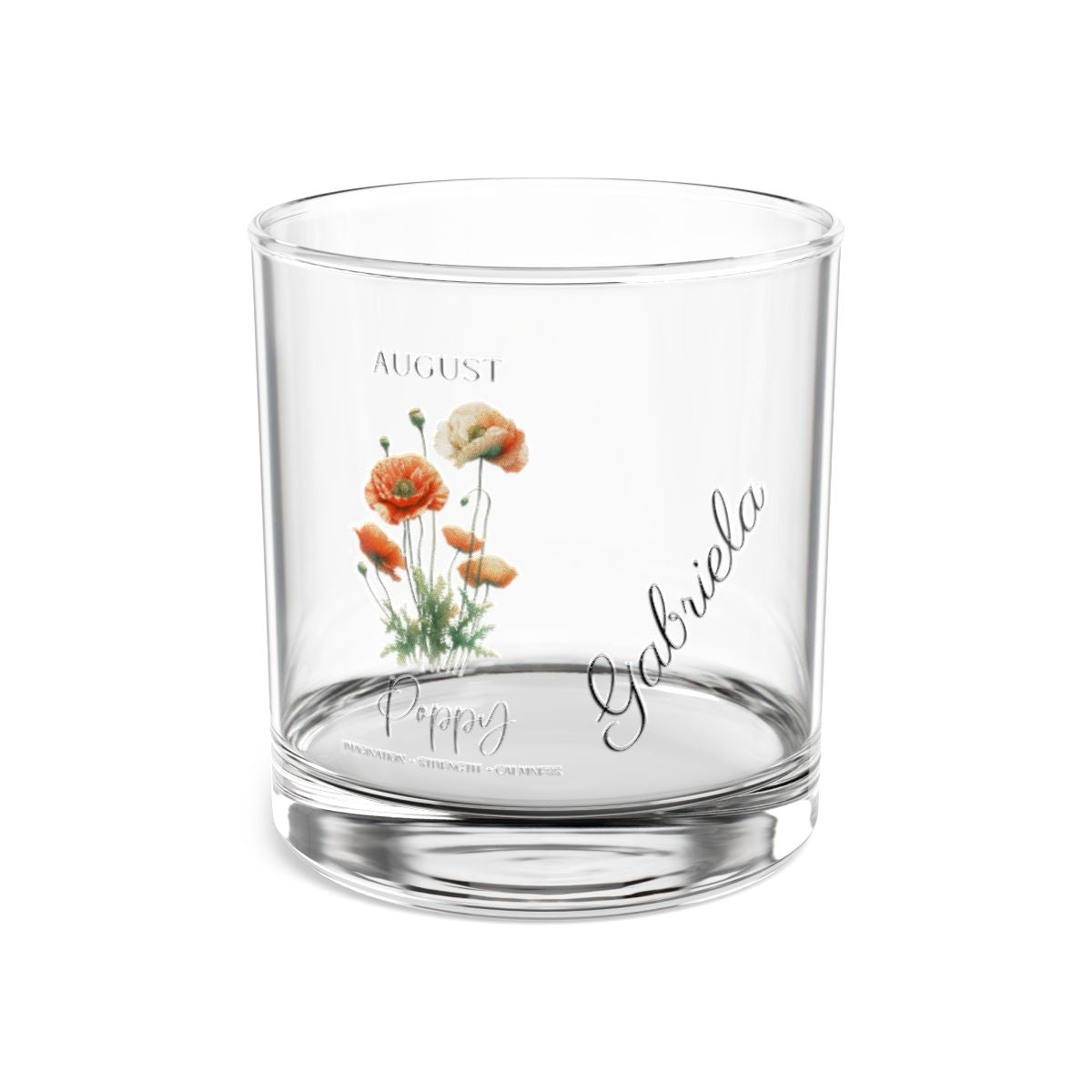 Poppy-August Personalised Floral Birthday Month Bouquet Wine Glass, Stemless Wine Glass, Whiskey Glass, Rocks Glass