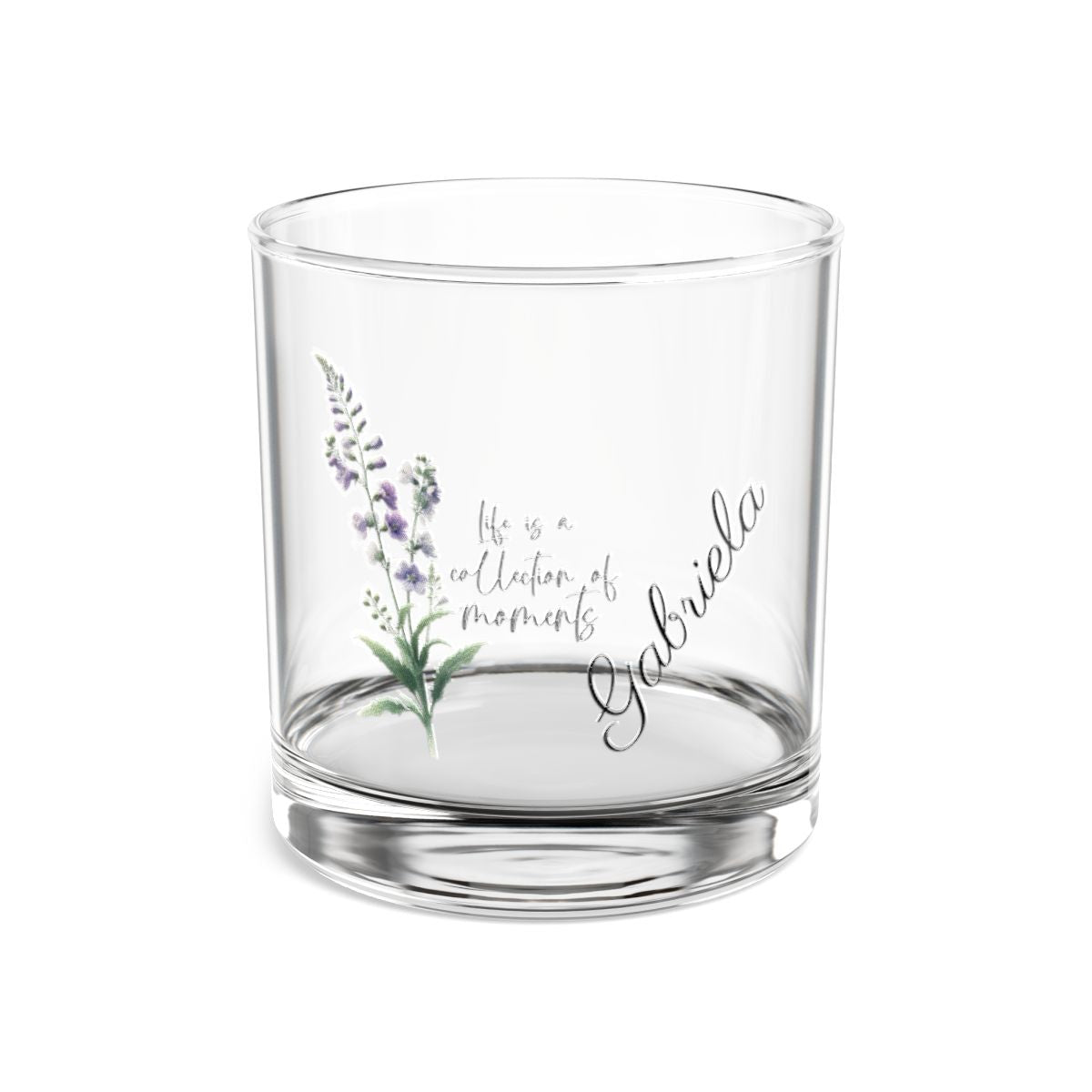 Larkspur-July Quote Personalised Floral Birthday Month Bouquet Wine Glass, Stemless Wine Glass, Whiskey Glass, Rocks Glass