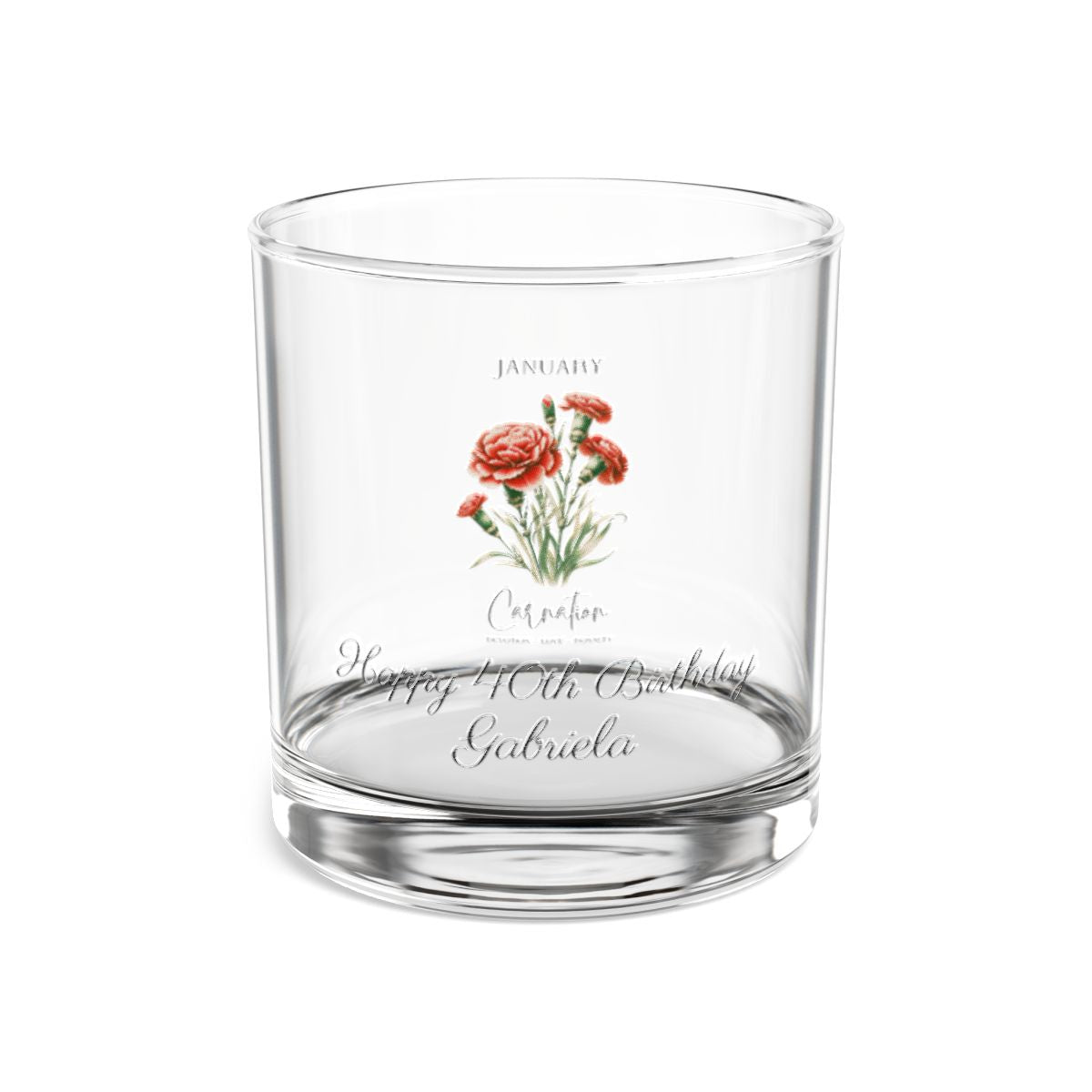 Carnation-January Personalised Floral Birthday Month Bouquet Wine Glass, Stemless Wine Glass, Whiskey Glass, Rocks Glass