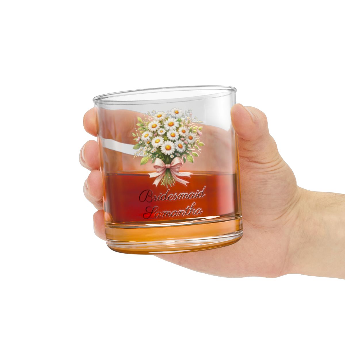 Personalised Floral Bouquet Wine Glass, Stemless Wine Glass, Whiskey Glass, Rocks Glass