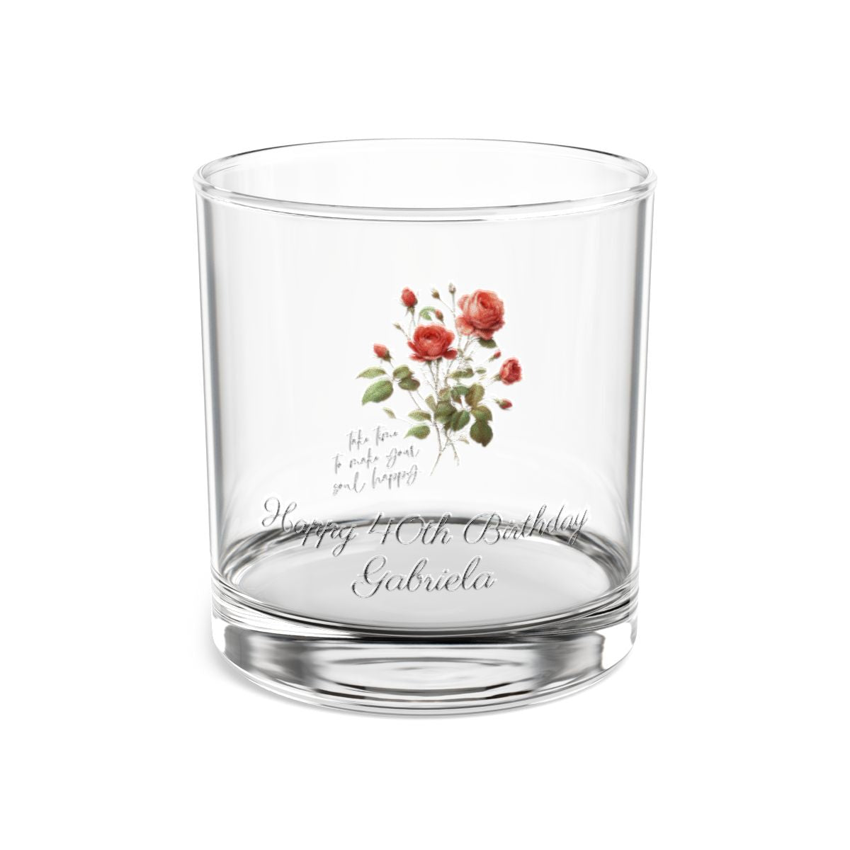 Rose-June Quote Personalised Floral Birthday Month Bouquet Wine Glass, Stemless Wine Glass, Whiskey Glass, Rocks Glass