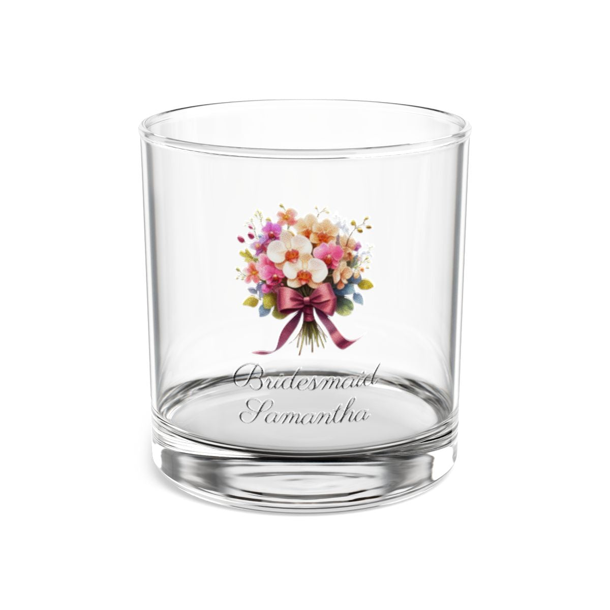 Personalised Floral Bouquet Wine Glass, Stemless Wine Glass, Whiskey Glass, Rocks Glass