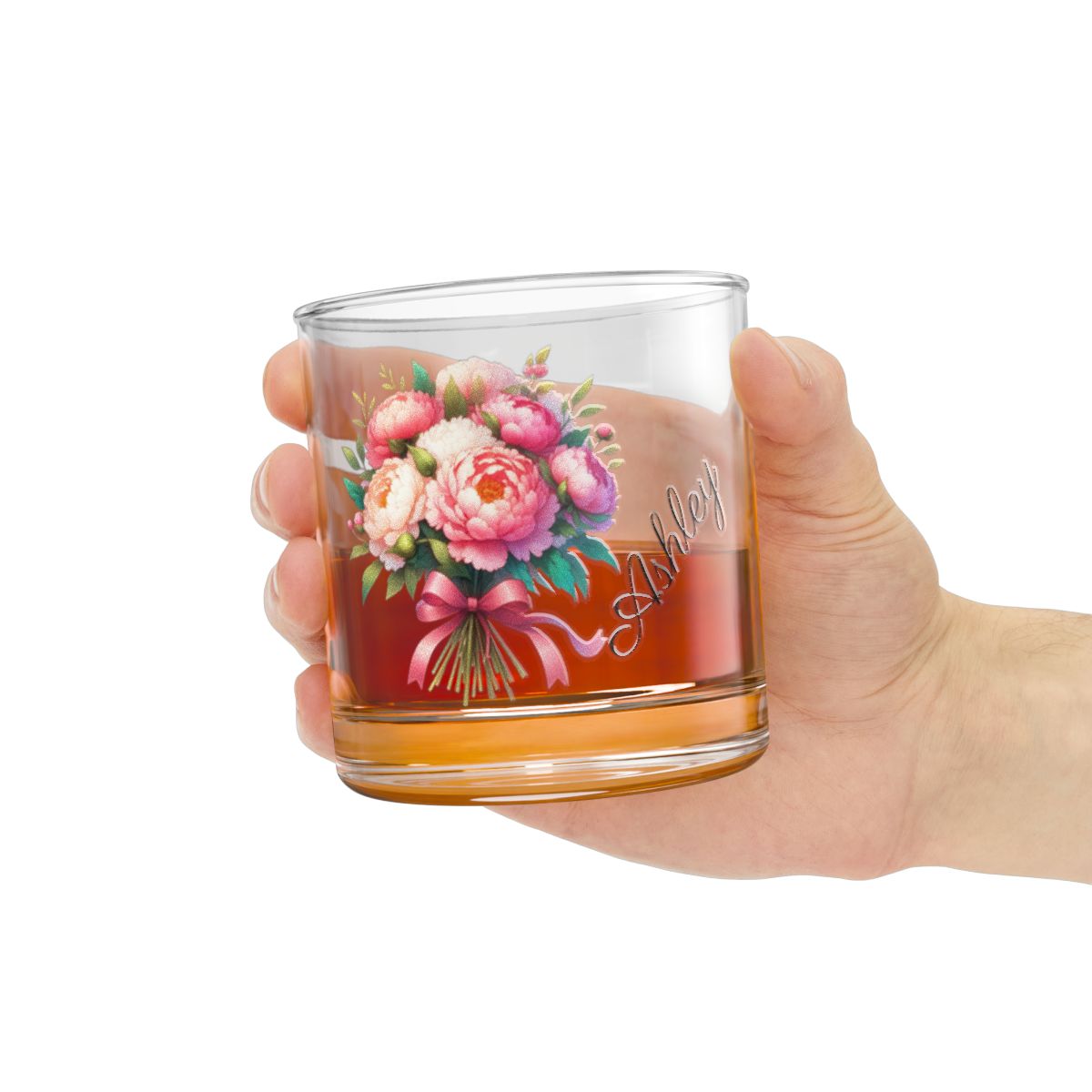 Personalised Floral Bouquet Wine Glass, Stemless Wine Glass, Whiskey Glass, Rocks Glass