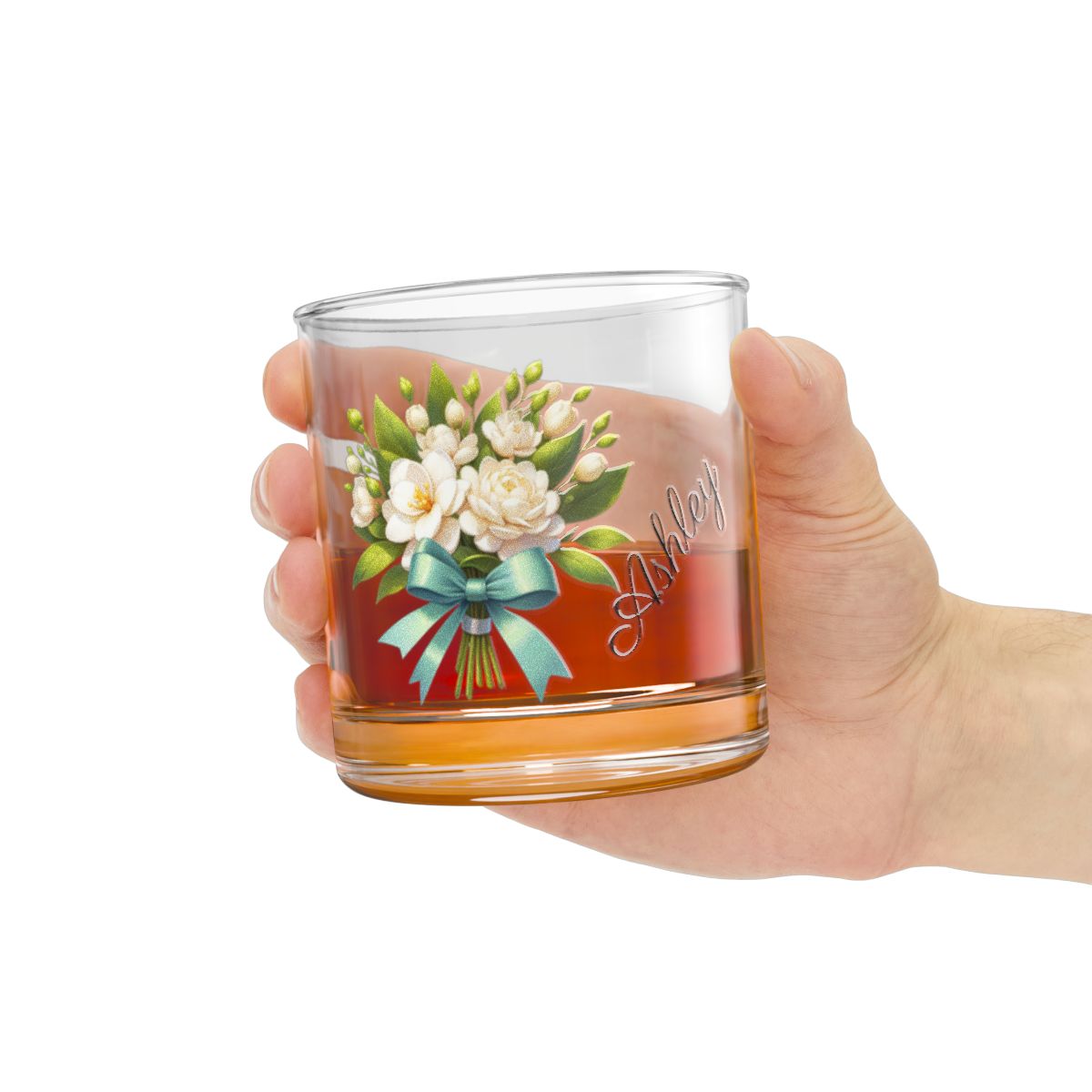 Personalised Floral Bouquet Wine Glass, Stemless Wine Glass, Whiskey Glass, Rocks Glass