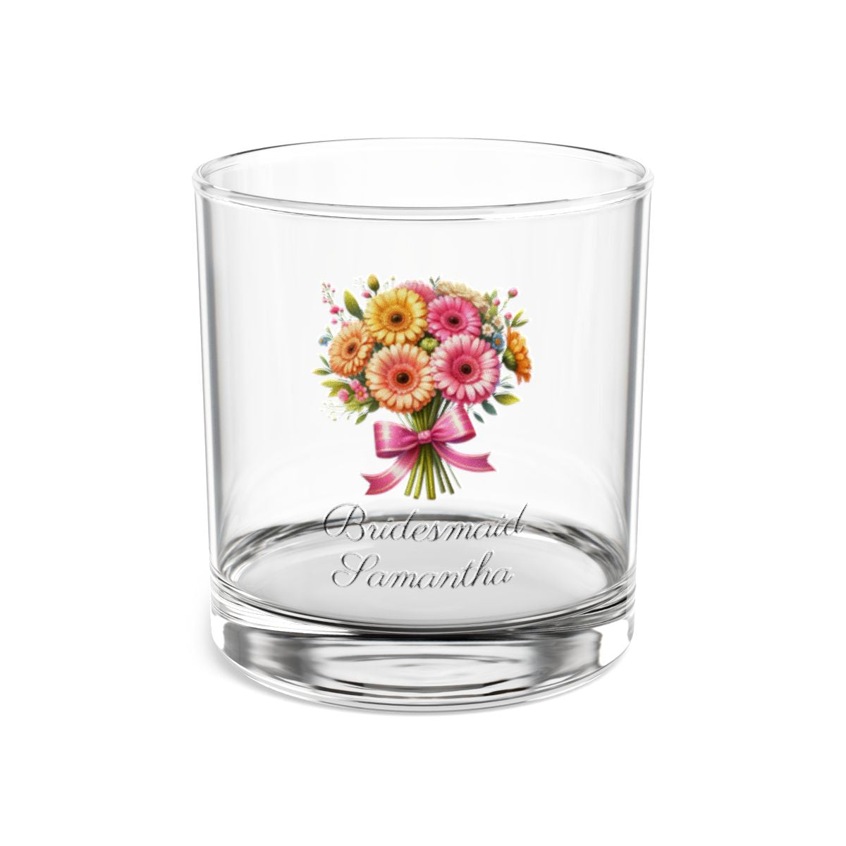 Personalised Floral Bouquet Wine Glass, Stemless Wine Glass, Whiskey Glass, Rocks Glass