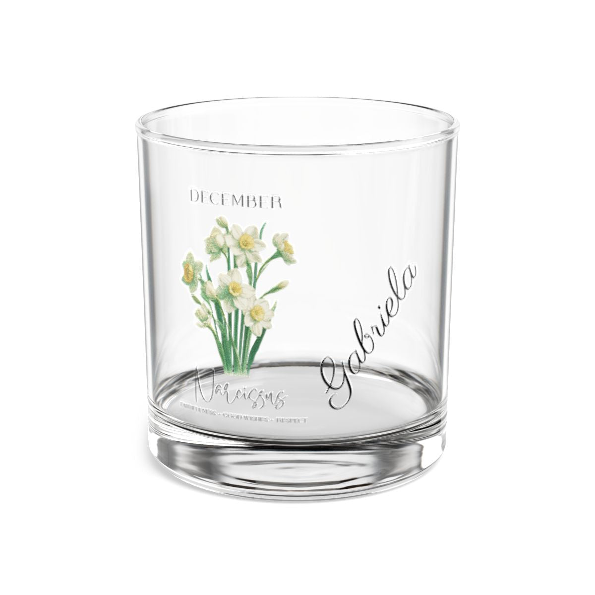 Narcissus-December Personalised Floral Birthday Month Bouquet Wine Glass, Stemless Wine Glass, Whiskey Glass, Rocks Glass