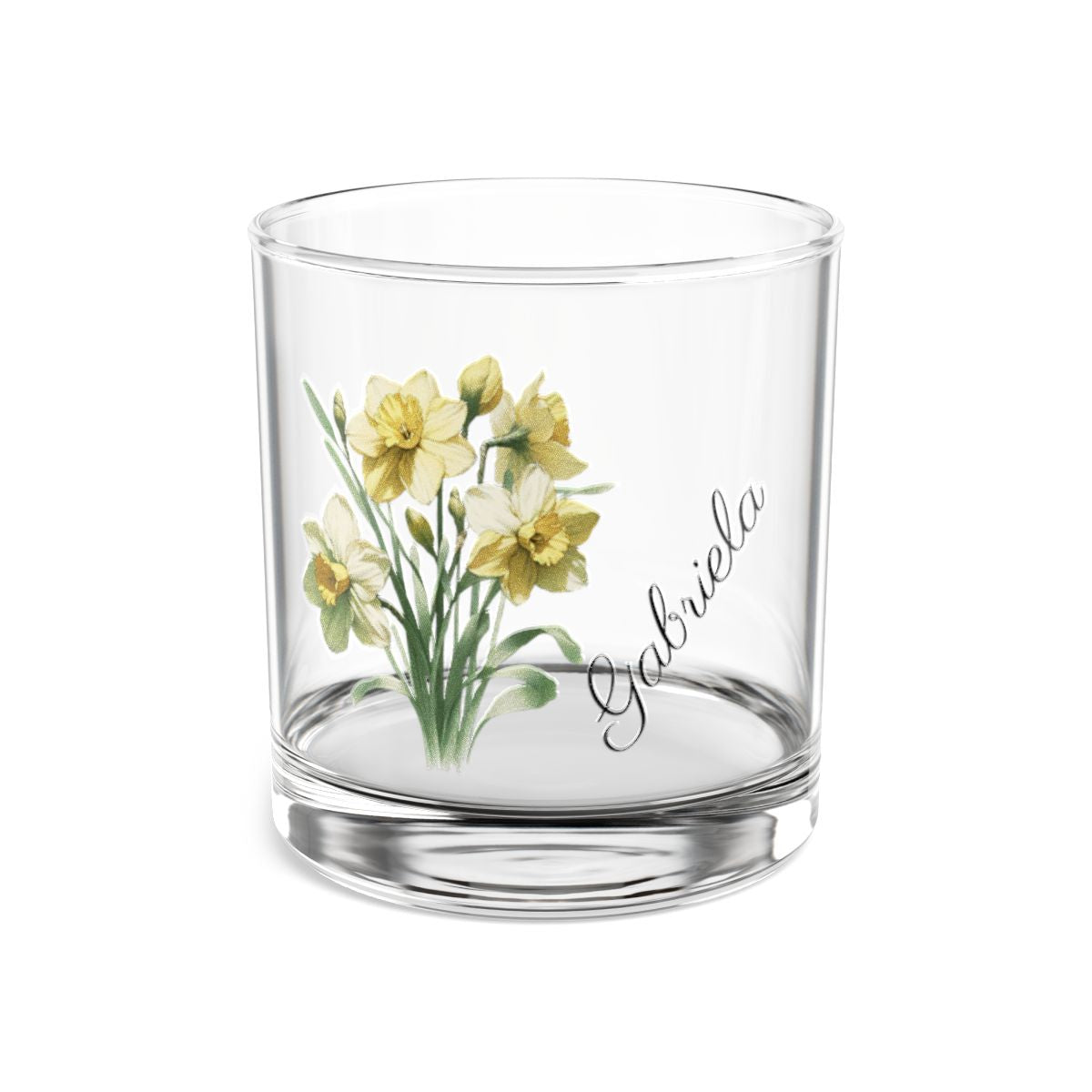 Daffodil March Personalised Floral Birthday Month Bouquet Wine Glass, Stemless Wine Glass, Whiskey Glass, Rocks Glass