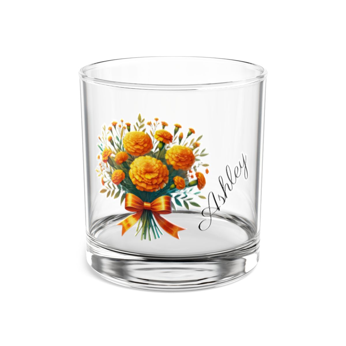 Personalised Floral Bouquet Wine Glass, Stemless Wine Glass, Whiskey Glass, Rocks Glass