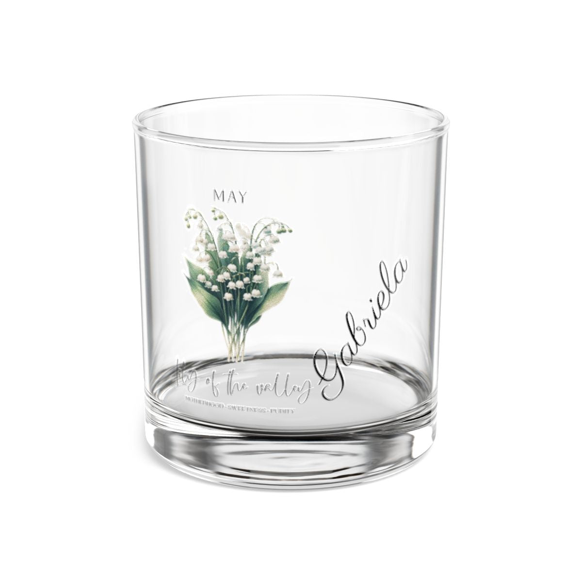 Lily of the valley-May Personalised Floral Birthday Month Bouquet Wine Glass, Stemless Wine Glass, Whiskey Glass, Rocks Glass