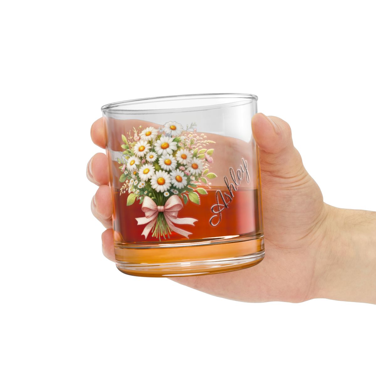 Personalised Floral Bouquet Wine Glass, Stemless Wine Glass, Whiskey Glass, Rocks Glass