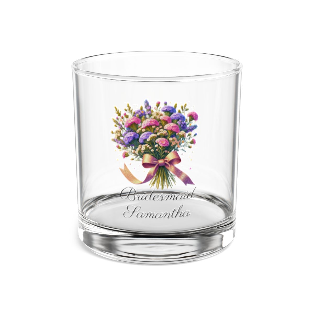 Personalised Floral Bouquet Wine Glass, Stemless Wine Glass, Whiskey Glass, Rocks Glass